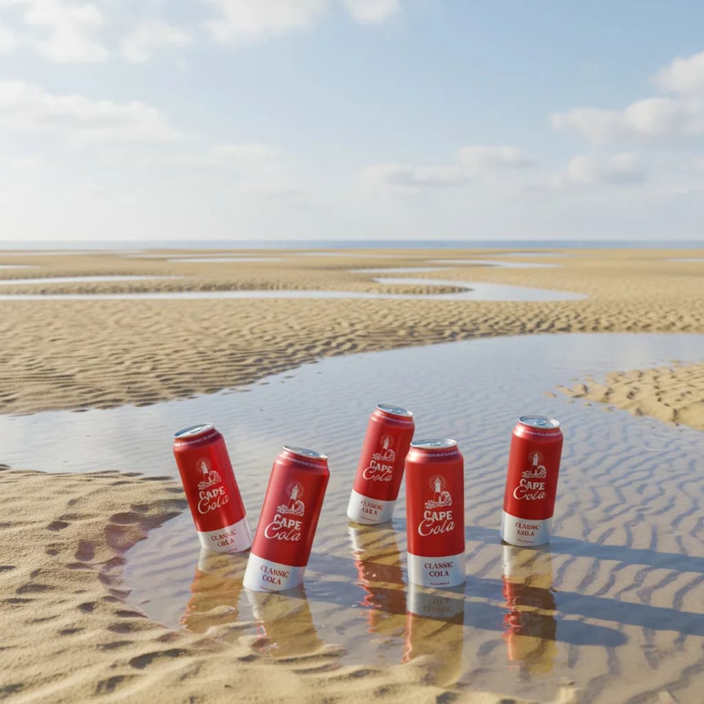 Cape Cola cans resting on the sand at Brewster Flats