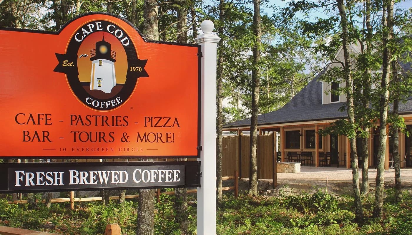 Cape Cod Coffee sign and café