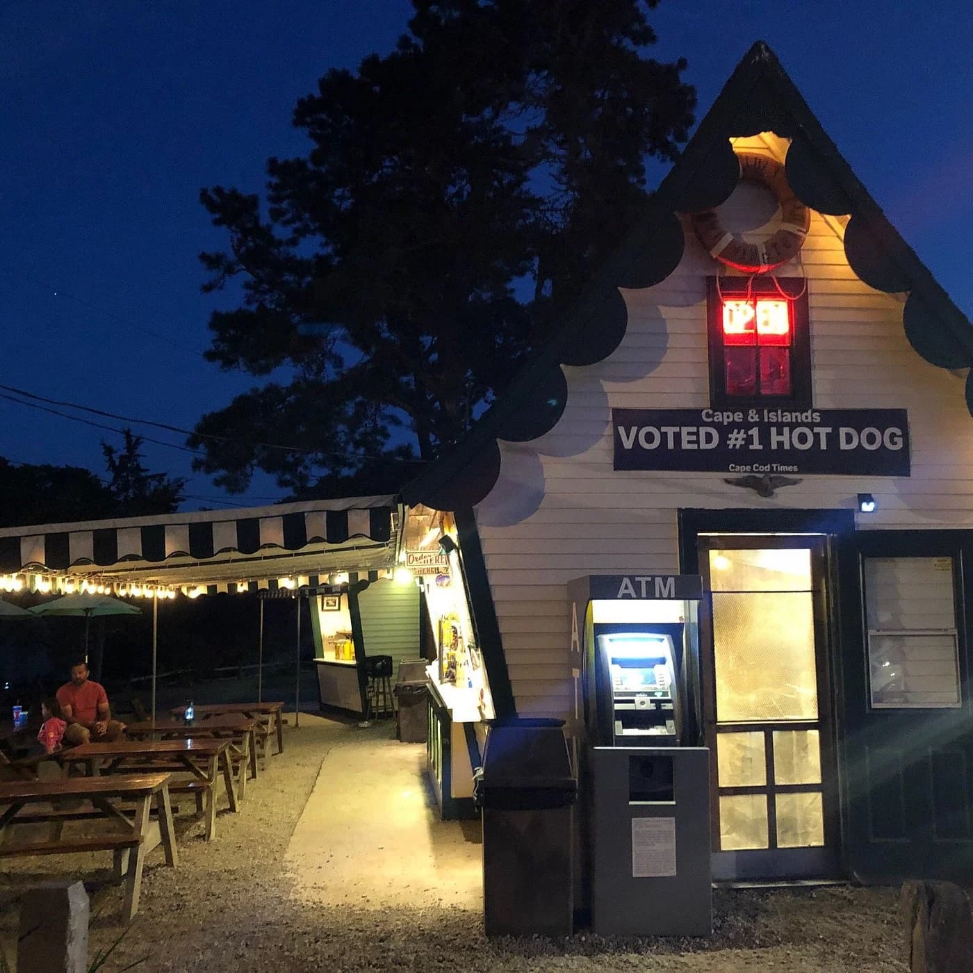 The Dog House ice cream shop at night