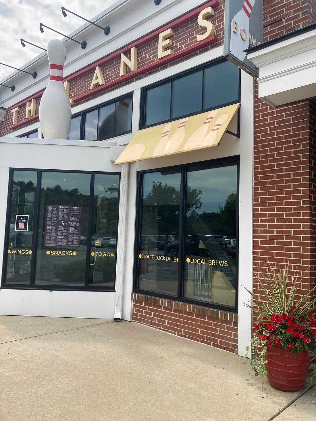 The Lanes Bowl & Bistro exterior at Mashpee Commons