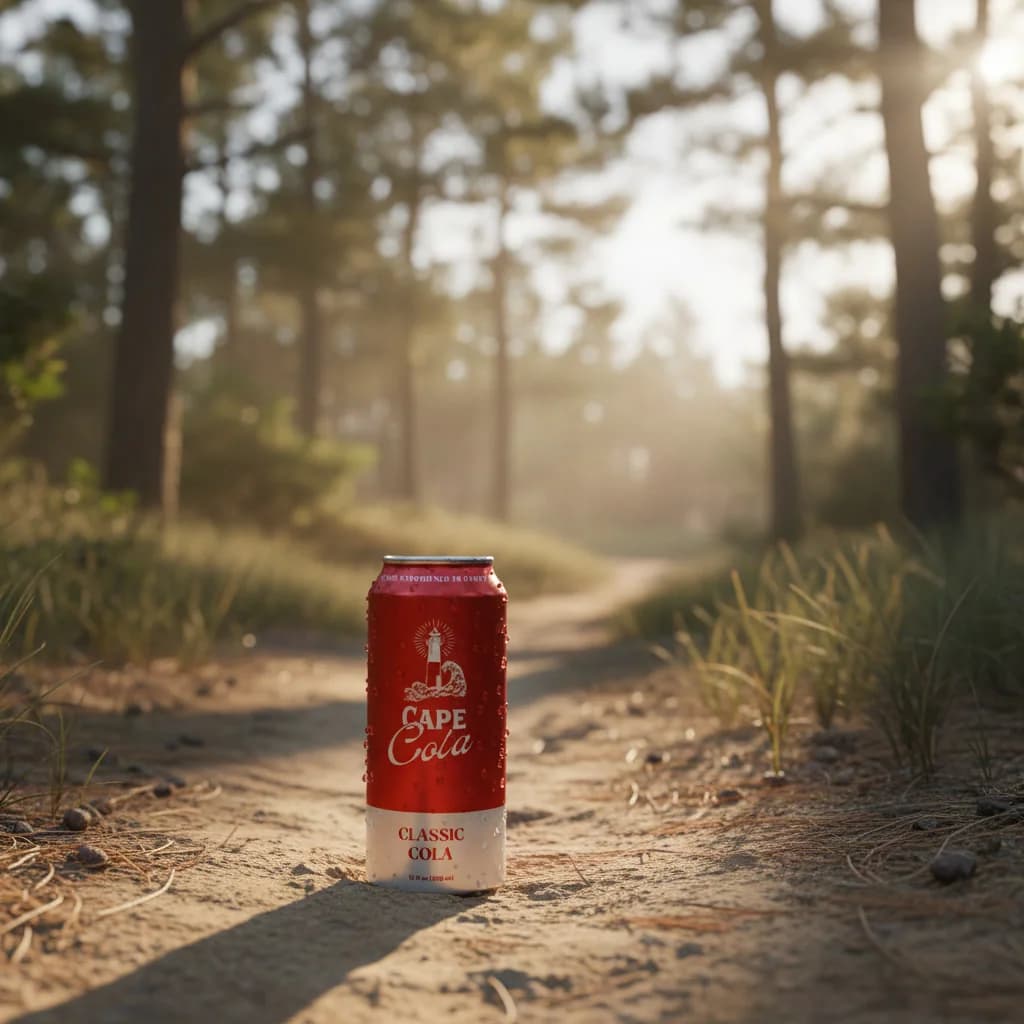 Cape Cola can on a forest trail path in Truro