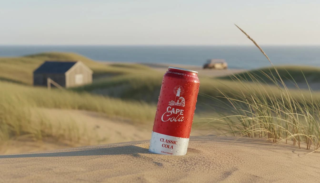 Two cans of Cape Cola resting on the Provincetown dunes
