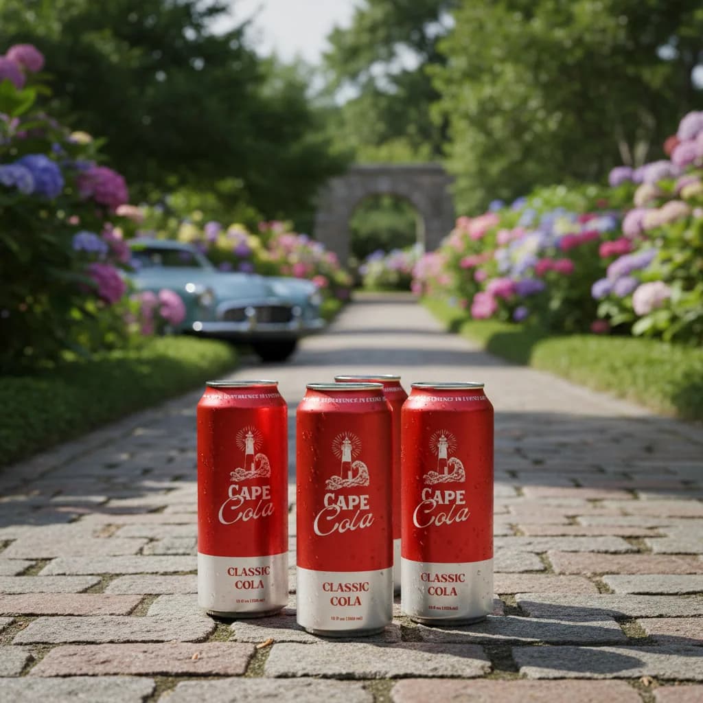 Two cans of Cape Cola among the Heritage gardens
