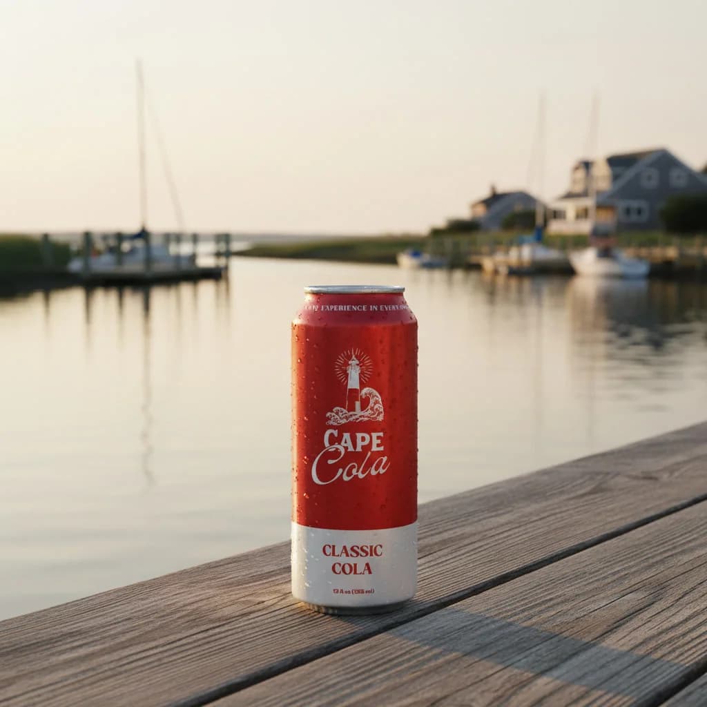 Two cans of Cape Cola on a dock above the Bass River