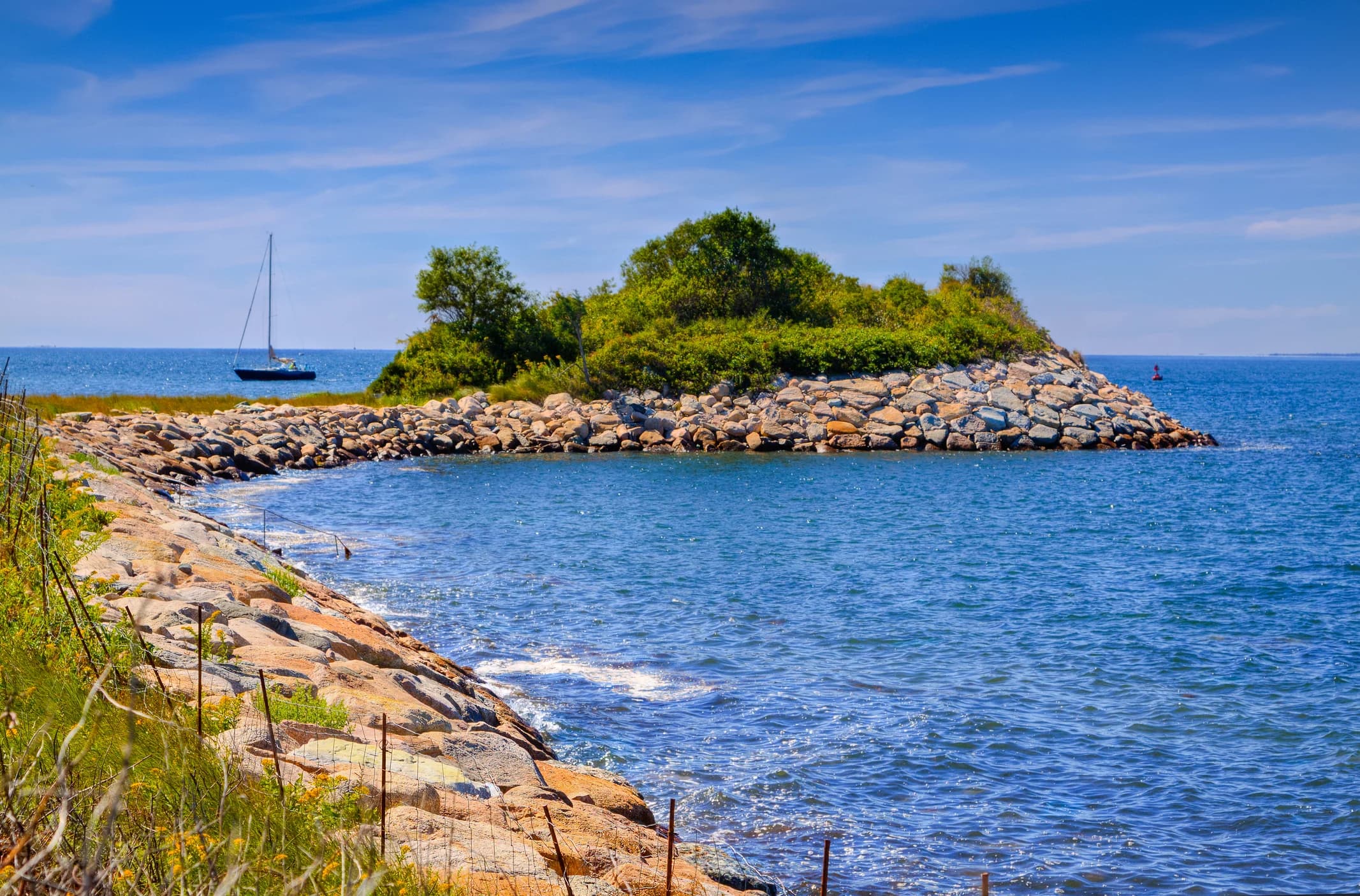 Boats in the harbor at Woods Hole village